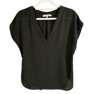 Monk & Lou Dark Green V-Neck Blouse Size S Minimalist Office Business Casual